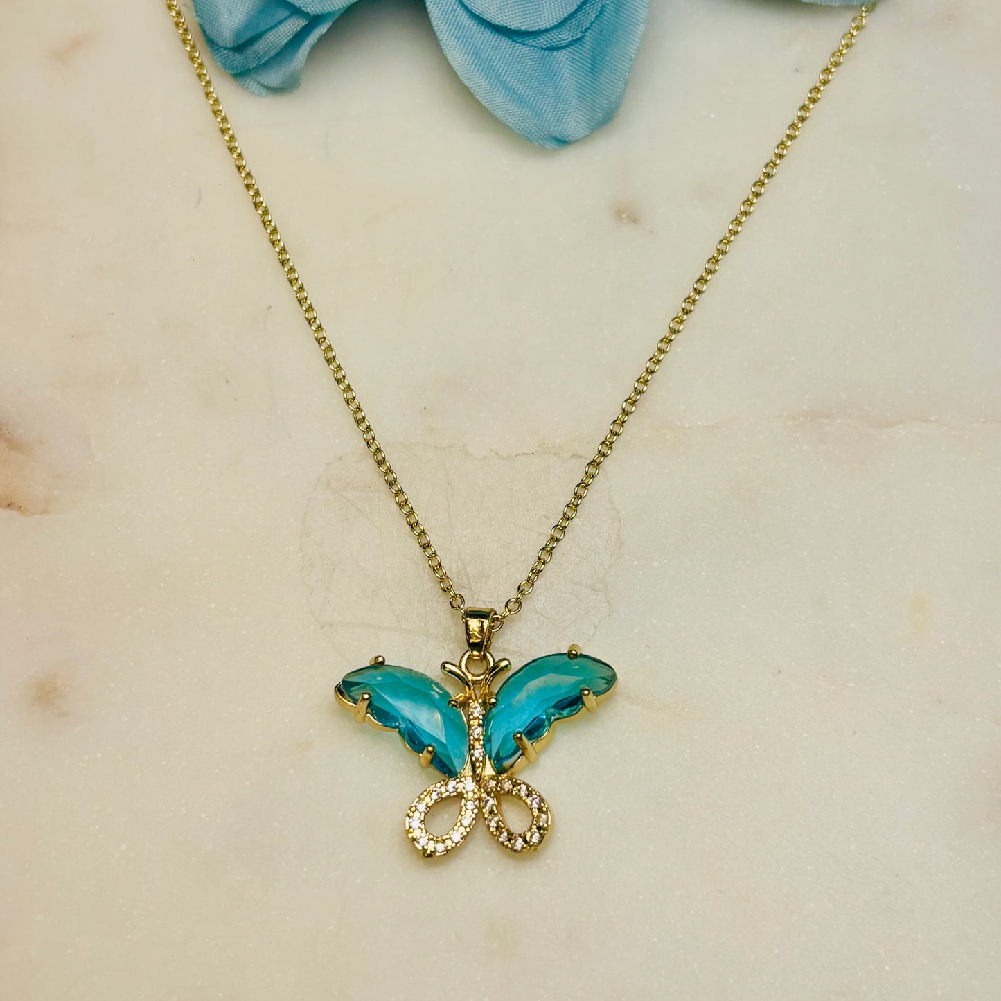 Ocean Blue Butterfly Necklace