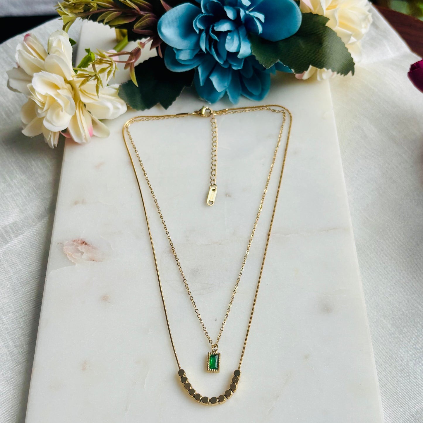 Emerald Beaded Double-Layered Necklace