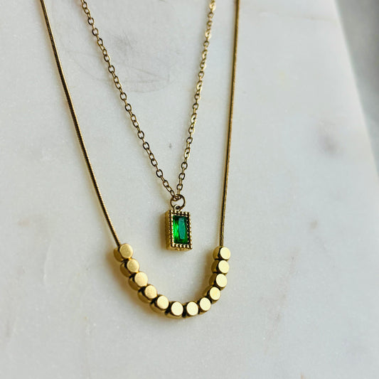 Emerald Beaded Double-Layered Necklace