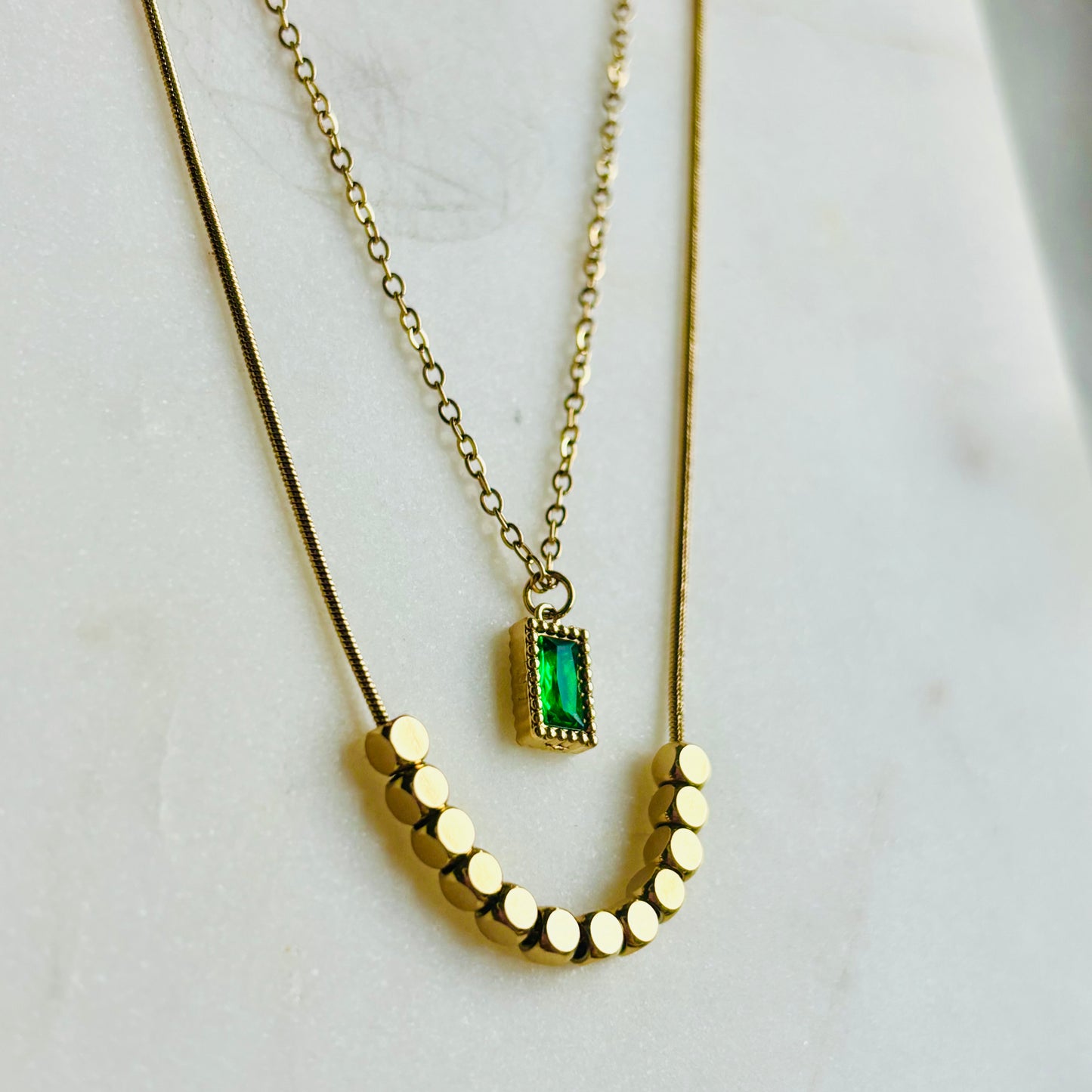 Emerald Beaded Double-Layered Necklace