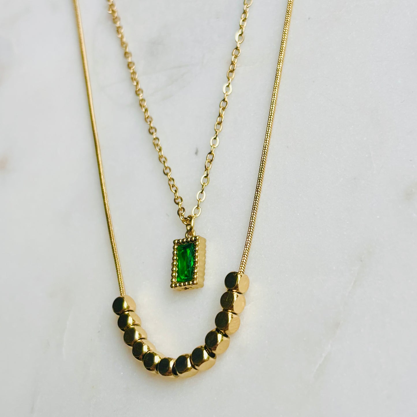 Emerald Beaded Double-Layered Necklace