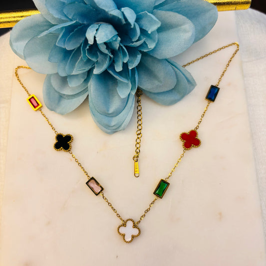 Multi-Colored Crystal Clover Necklace