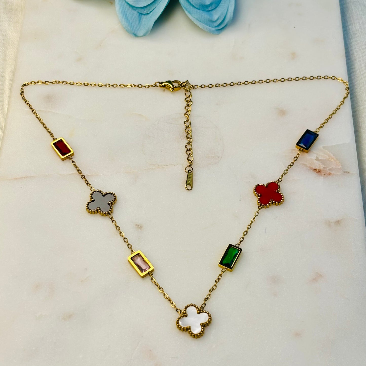 Multi-Colored Crystal Clover Necklace