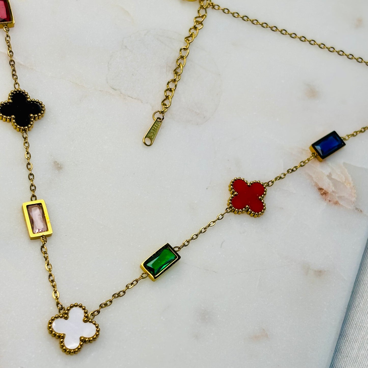 Multi-Colored Crystal Clover Necklace