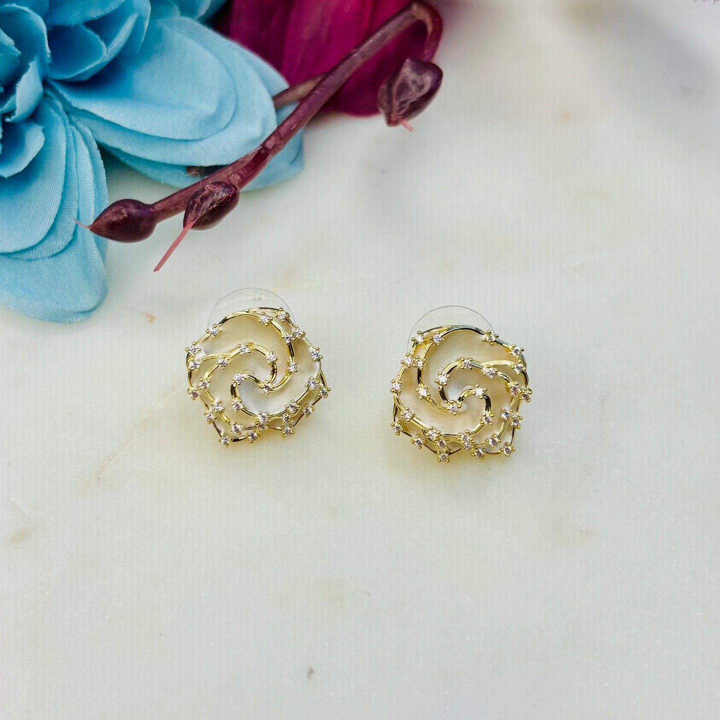 White-Rose Diamond Studs
