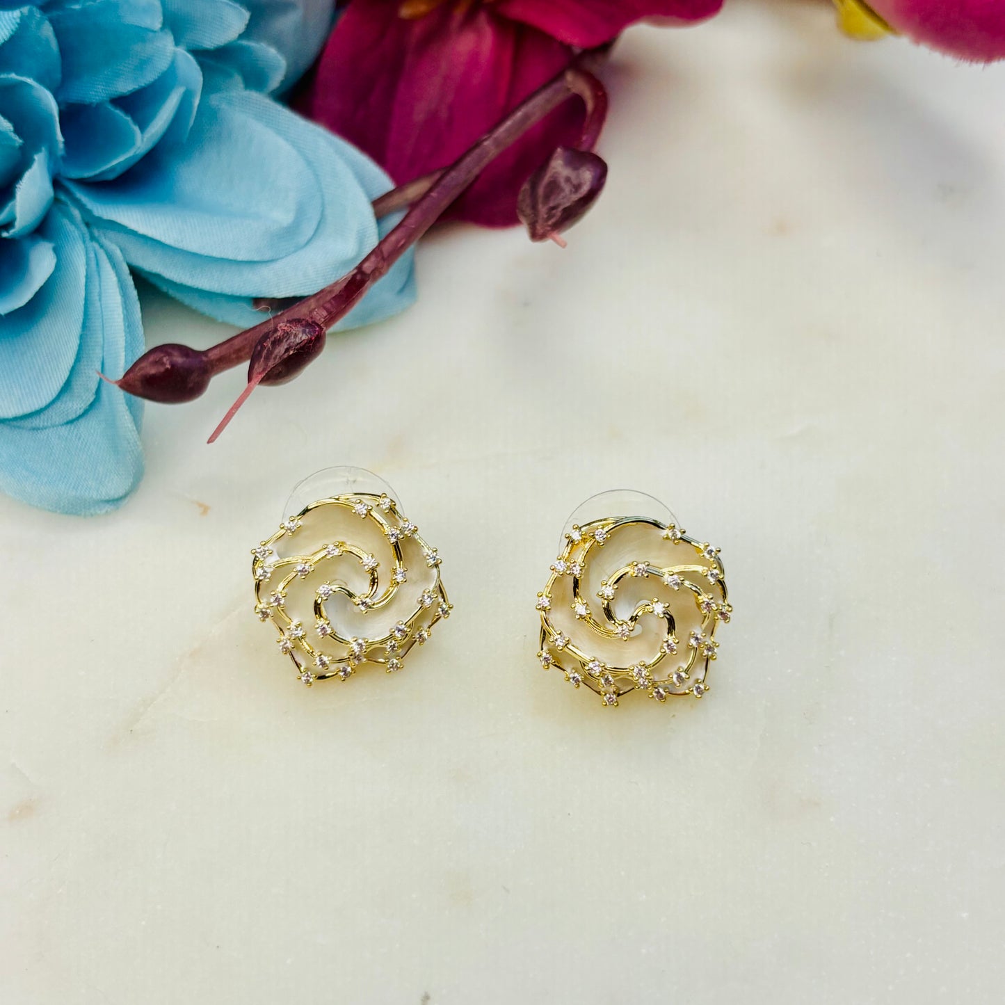 White-Rose Diamond Studs