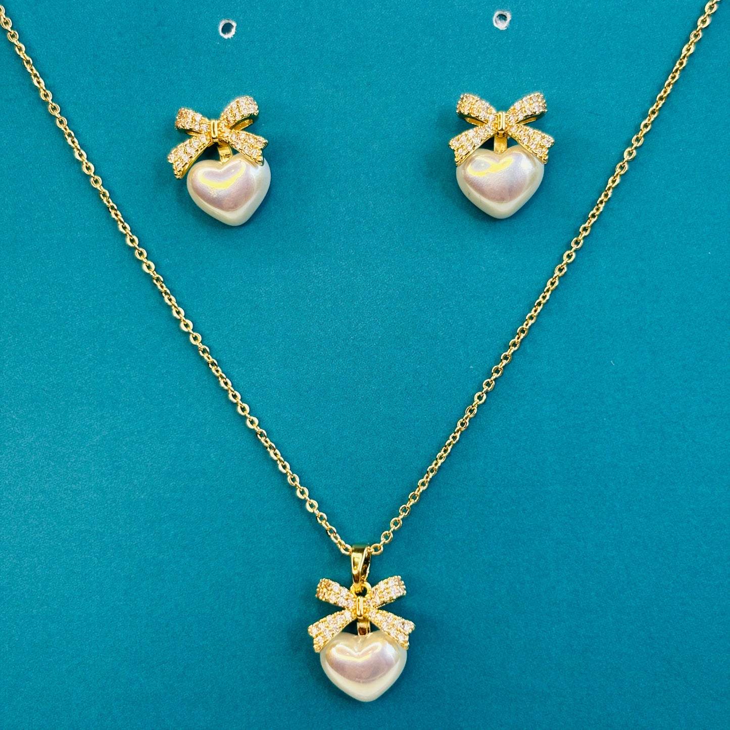 Pearl Heart-Bow Set