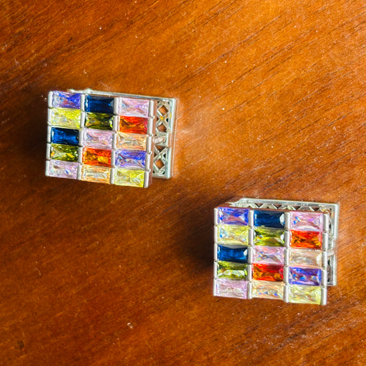 Silver-Toned Multi-Gemstone Studs