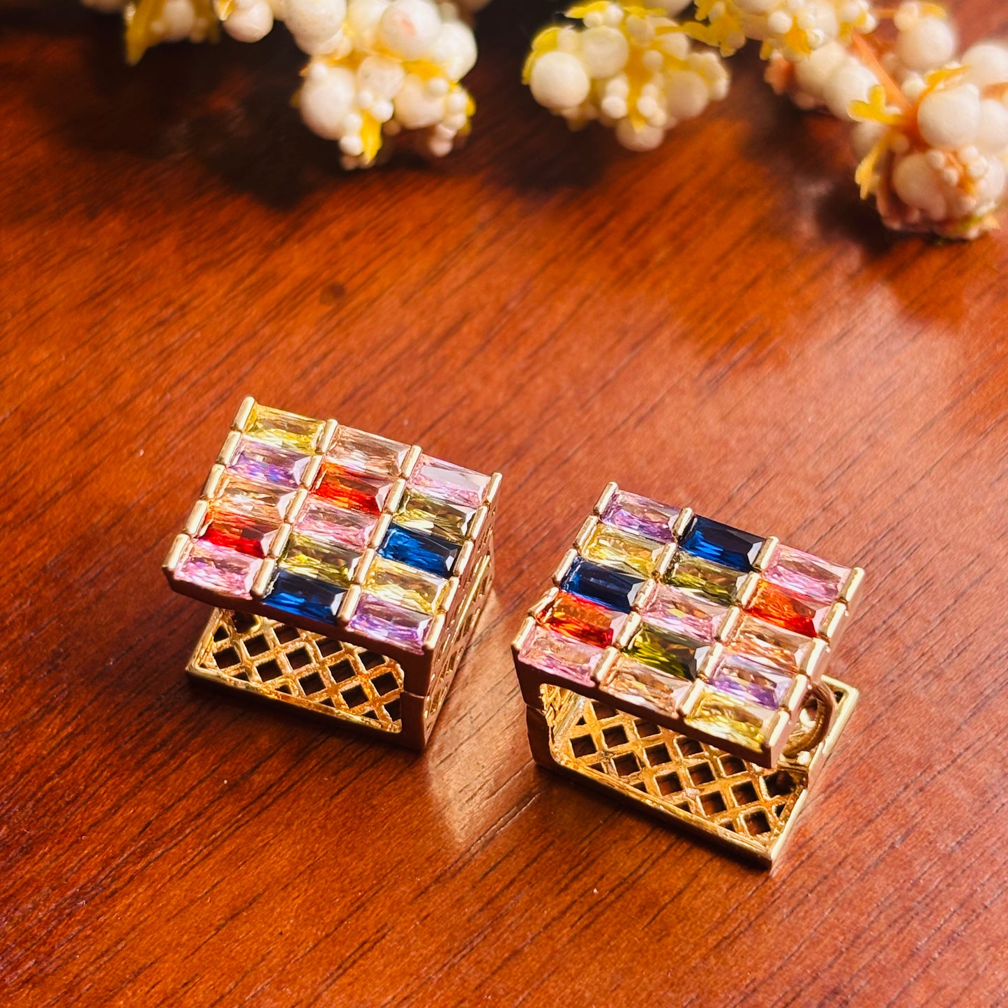 Gold-Toned Multicolor Crystal Studs