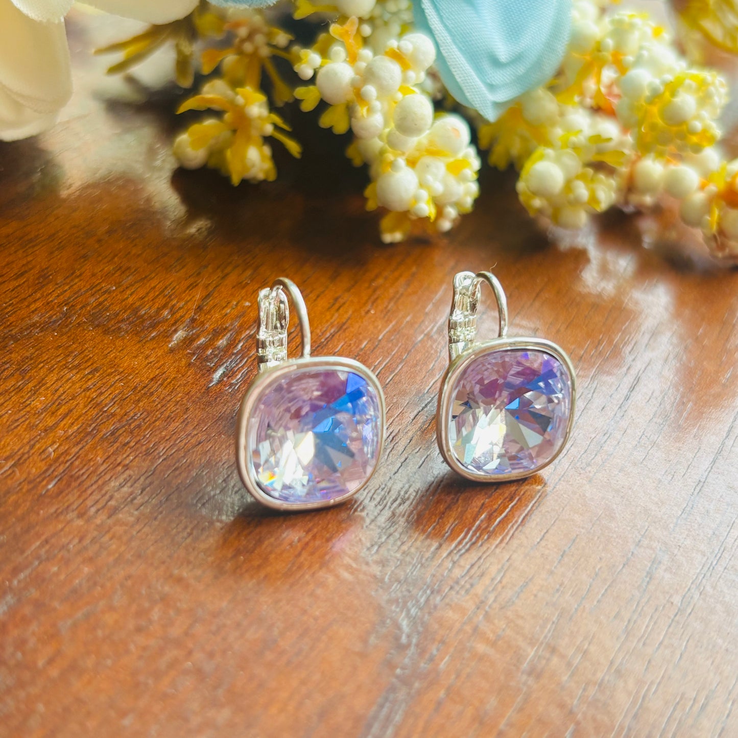 Purple Crystal Stud-Hoops