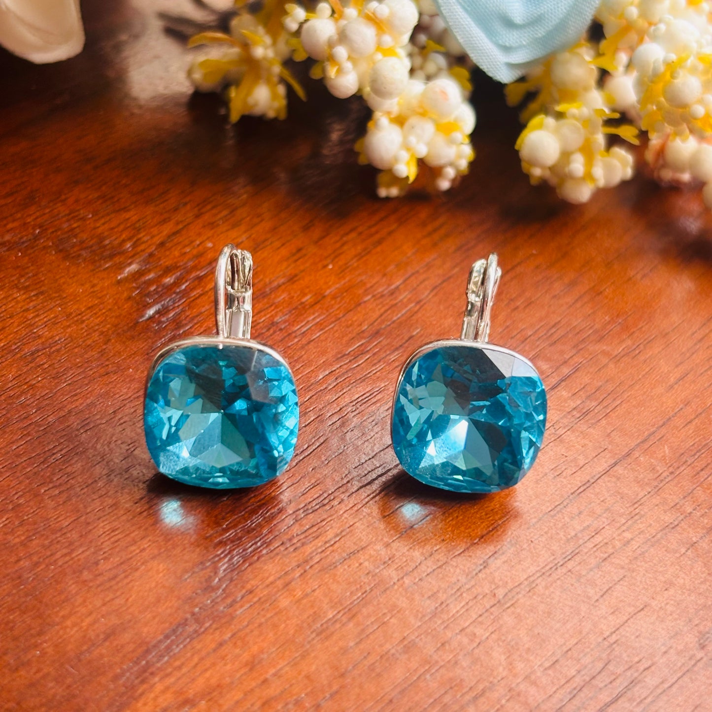 Aqua Crystal Stud-Hoops