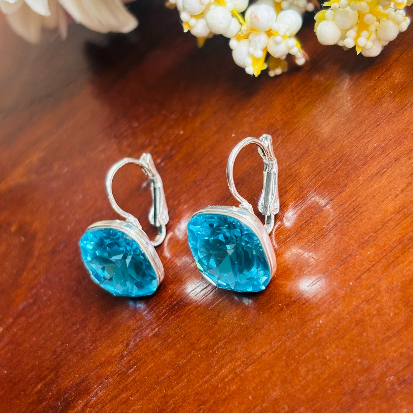 Aqua Crystal Stud-Hoops