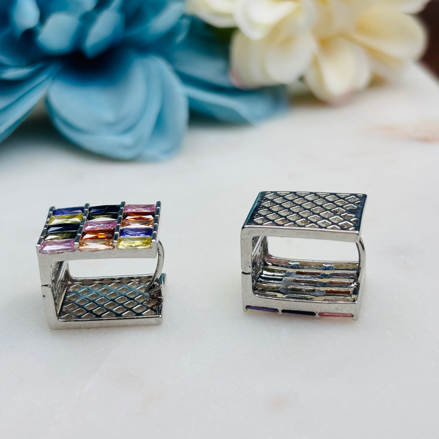 Silver-Toned Multi-Gemstone Studs