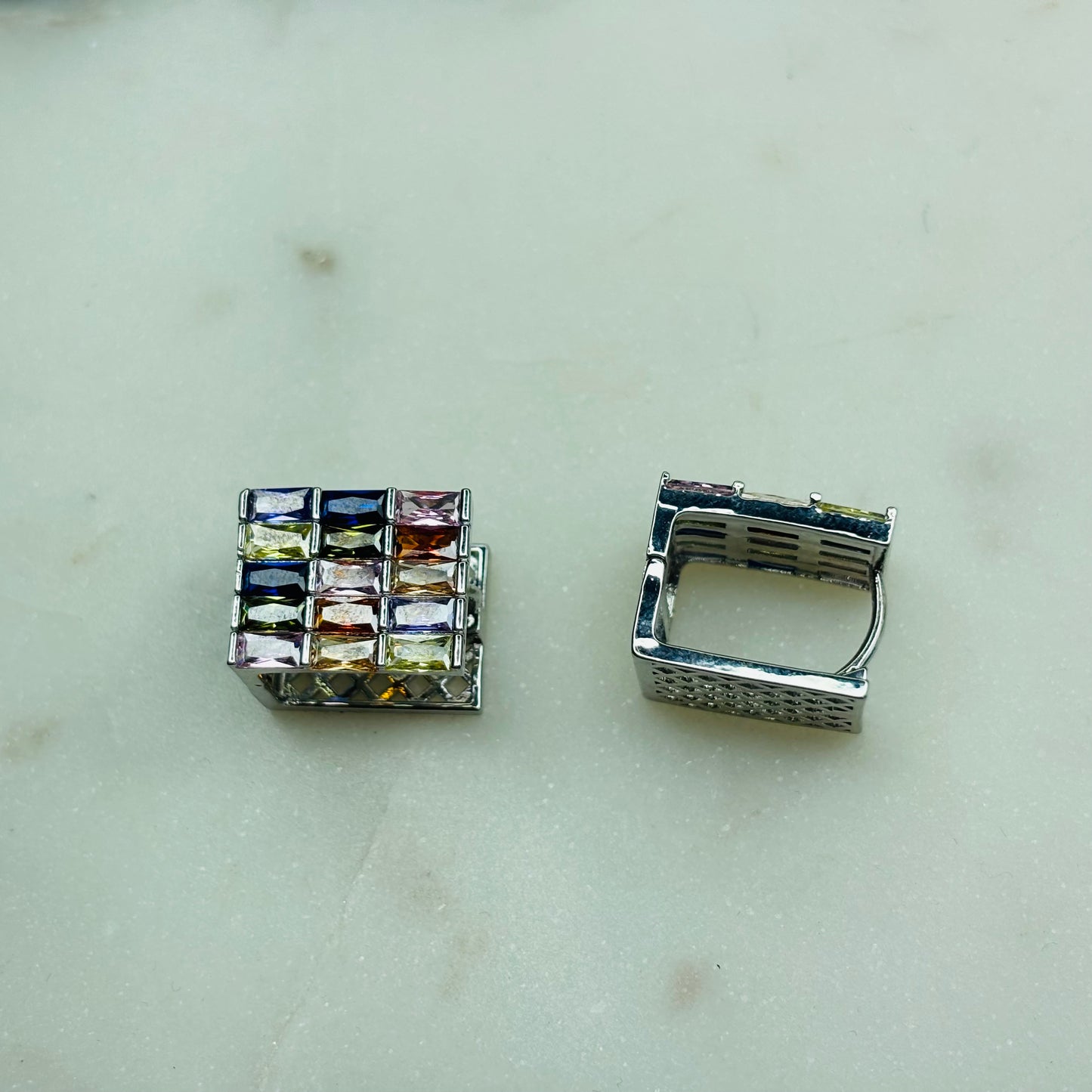 Silver-Toned Multi-Gemstone Studs