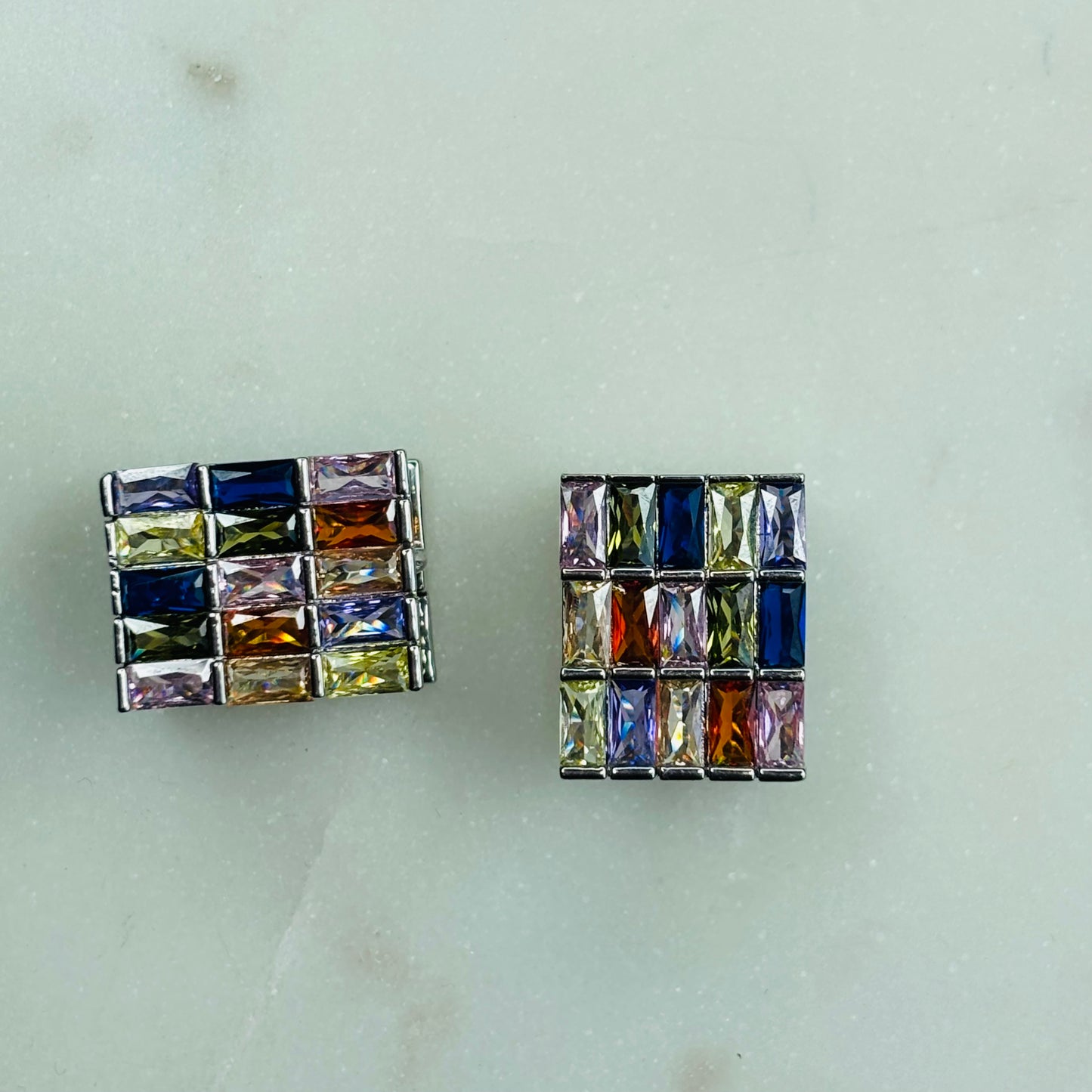Silver-Toned Multi-Gemstone Studs