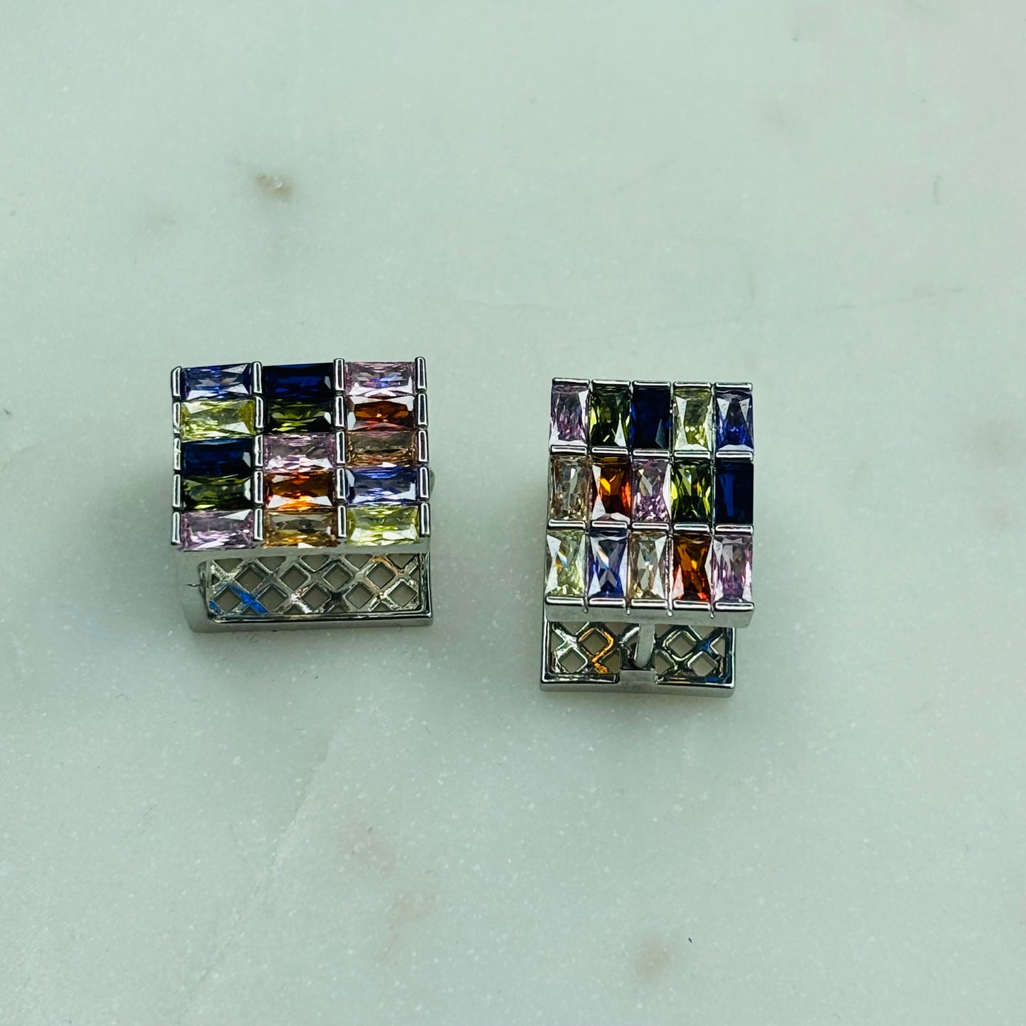 Silver-Toned Multi-Gemstone Studs