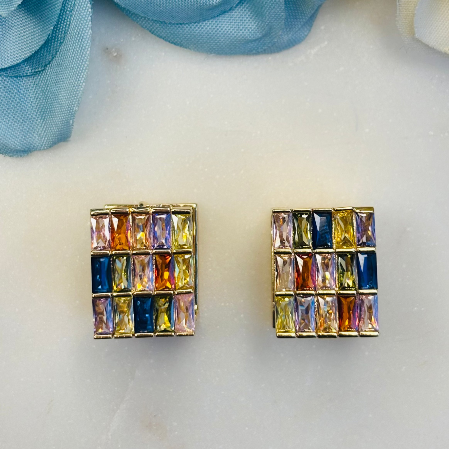 Gold-Toned Multicolor Crystal Studs