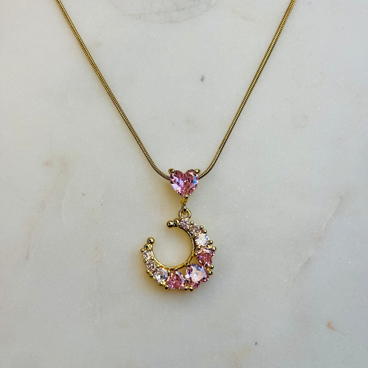 Pink Heart Crescent Necklace