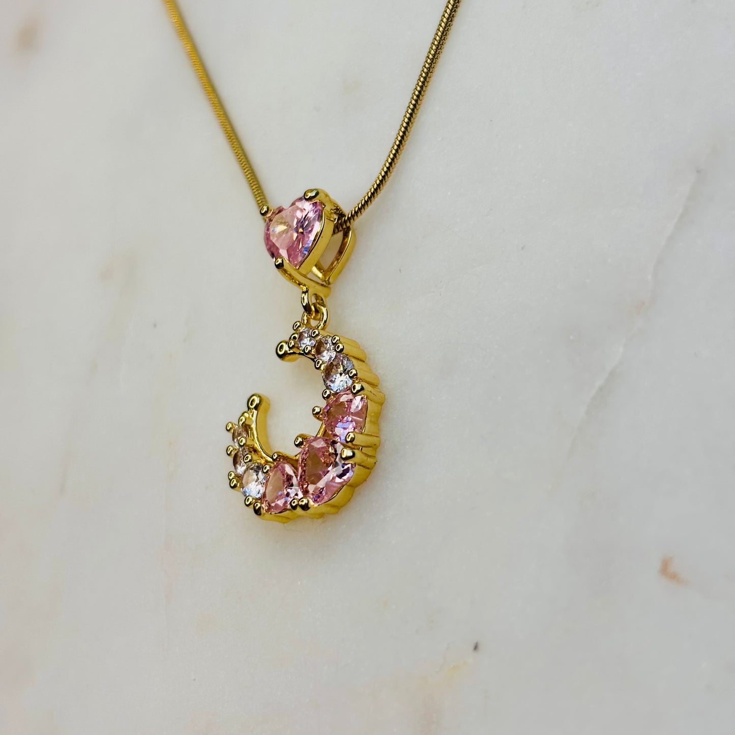 Pink Heart Crescent Necklace