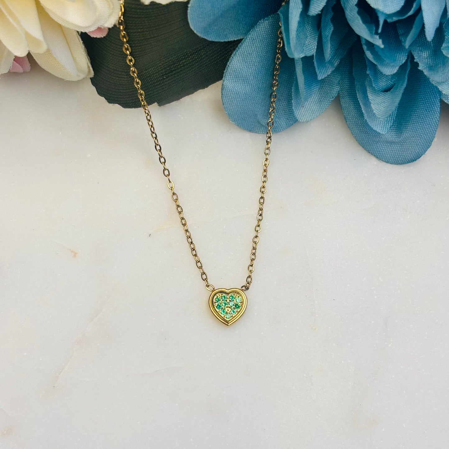 Green Crystal Heart Necklace
