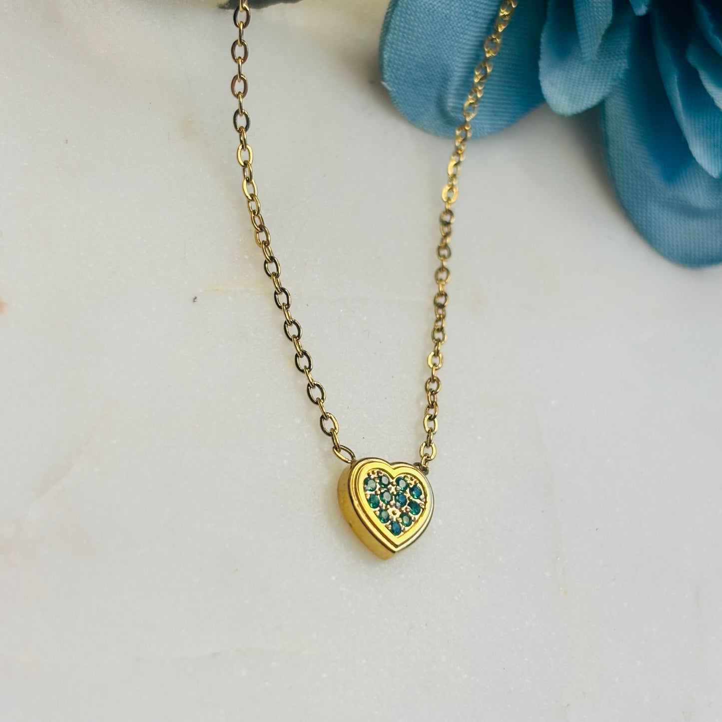 Green Crystal Heart Necklace