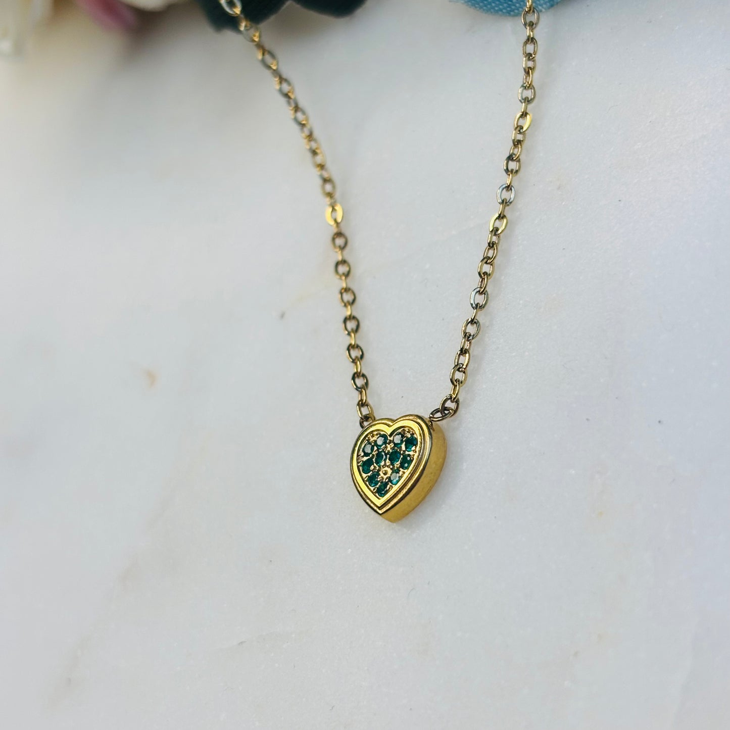 Green Crystal Heart Necklace