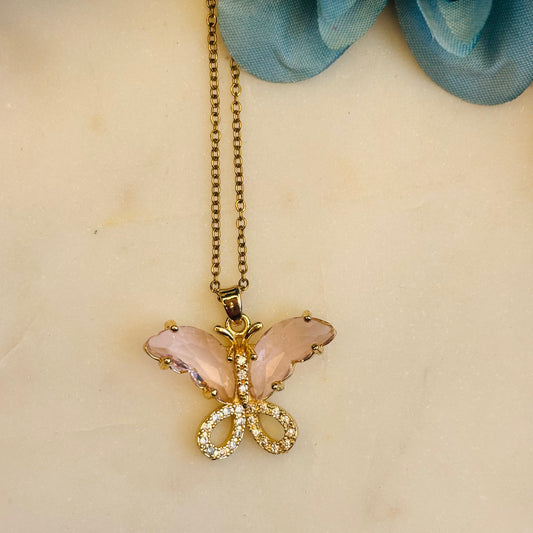 Peach Crystal Butterfly Necklace
